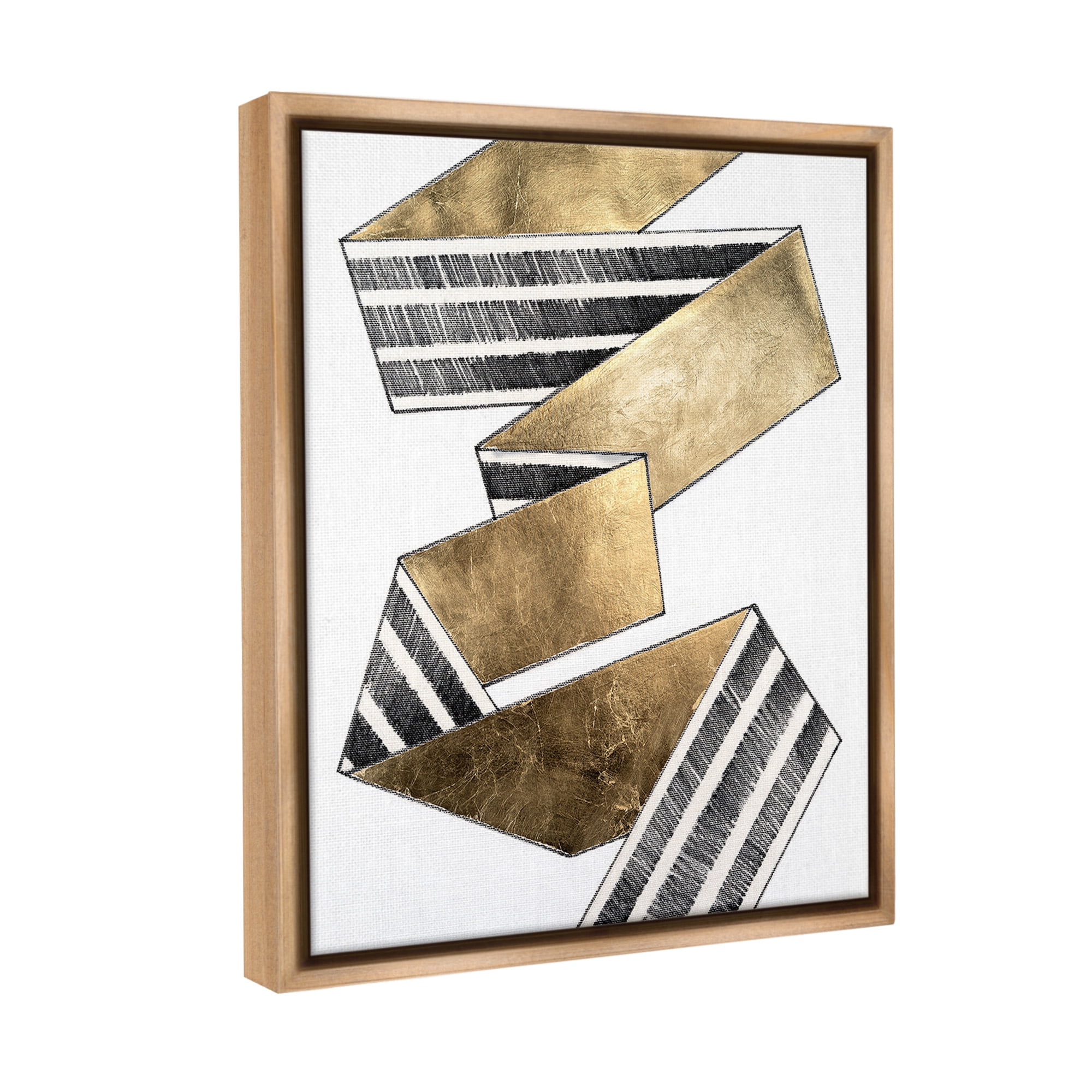 Stupell Industries Alternating Striped Ribbon Abstract Painting Brown Floater Framed Canvas Art Print Wall Art, 17 x 21