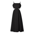 thumbnail image 6 of safuny Women's Maxi A Line Cami Dress Clearance Solid Color Holiday Sleeveless Clothing Summer Beach Square Neck Dress Retro Boho Waist Hollow Out Black XL, 6 of 9