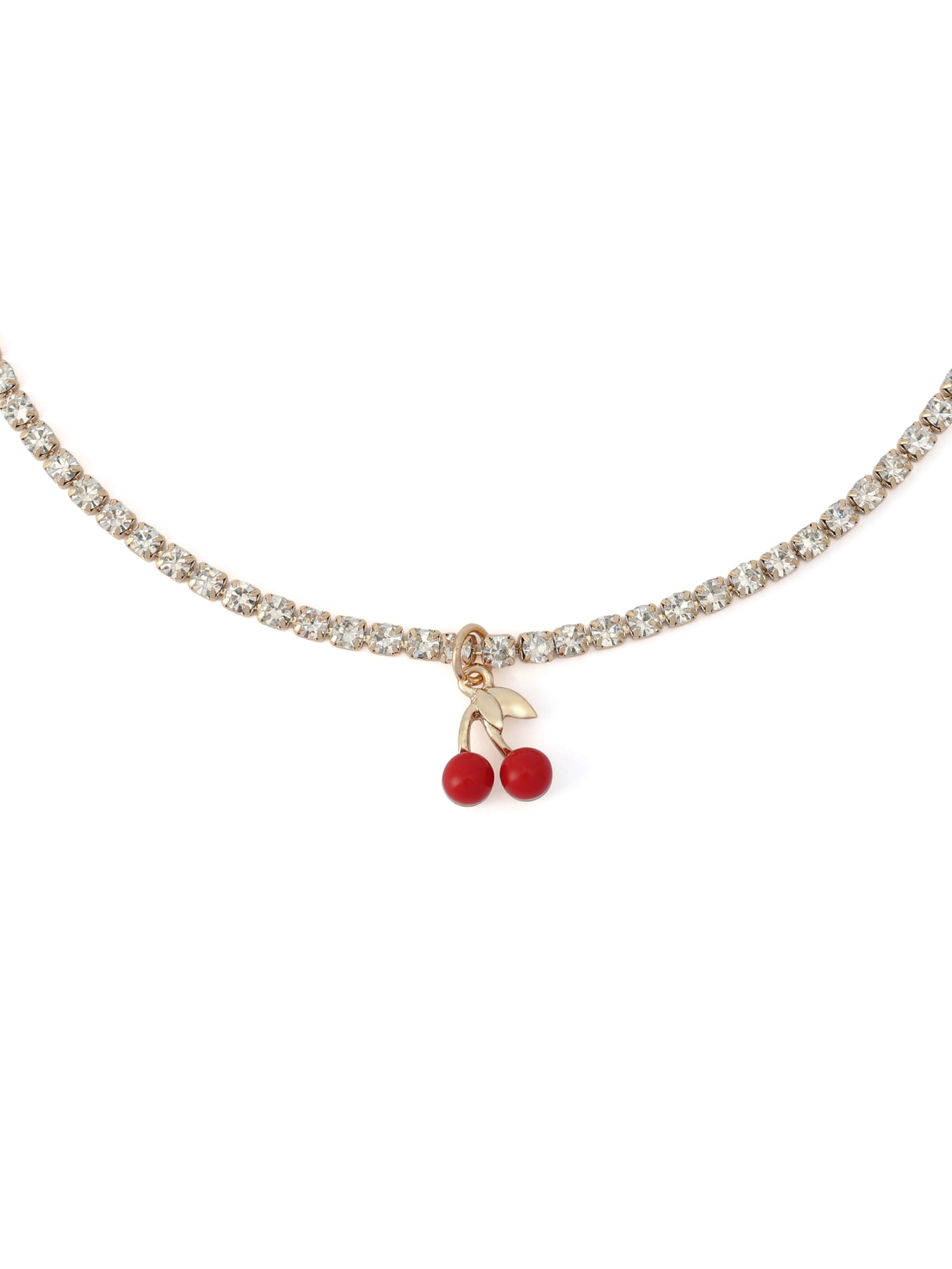 Madden NYC Women's Fashion Gold-Tone Cherry Pendant Tennis Necklace
