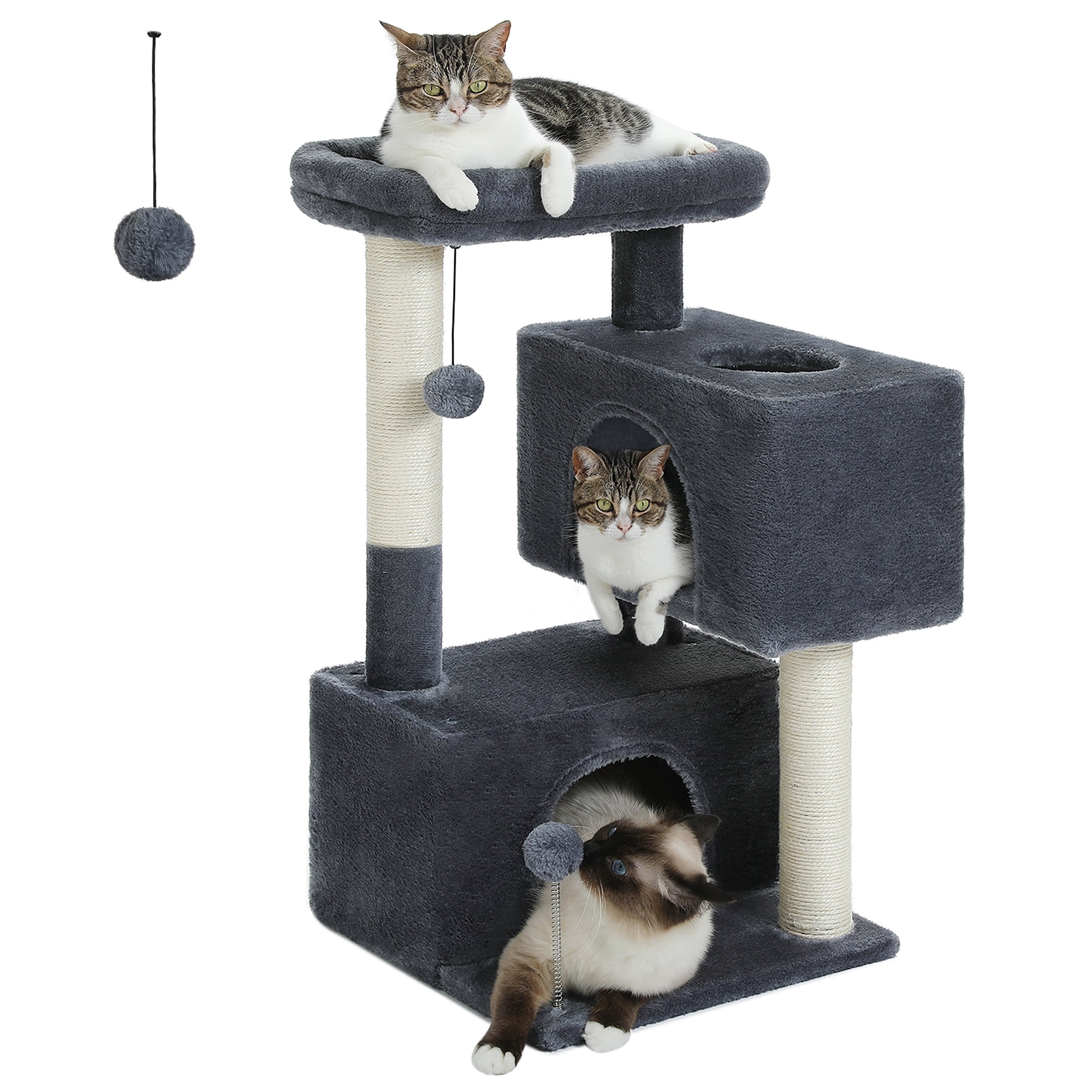 PAWZ Road 31.5" Modern Cat Tree Tower with Dual Large Condos for Kitten ＆ Medium Size Cat Dark Gray