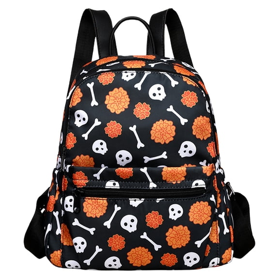 Lightweight Large Capacity Halloween Backpack For Adults, Multi Pocket Travel School Bag With Spooky Print, Versatile Shoulder Bag For Camping, Black
