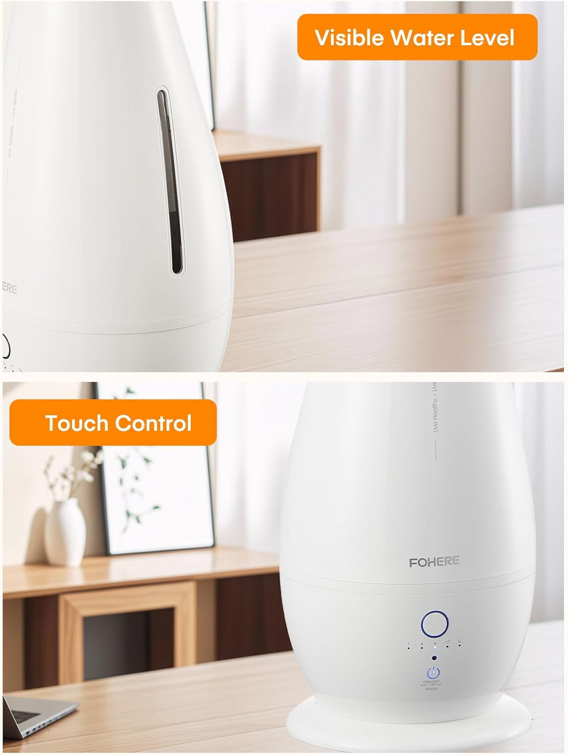 Humidifiers for Bedroom Large Room, 5L Cool Mist Quiet Humidifier 48H Long Last for Indoor Plant, Baby, Home, Office with Humidity Sensor, Aroma Box, 3 Speed Settings, White