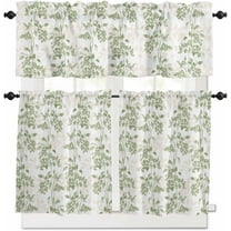 Sage Green Fruit Kitchen Curtains and Valances Set, Plant Nature Rod Pocket Window Valance 18 Inch Vintage Botanical Window Curtain Panels for Living Room Bedroom Laundry, 27.5x24in, 3 Pieces