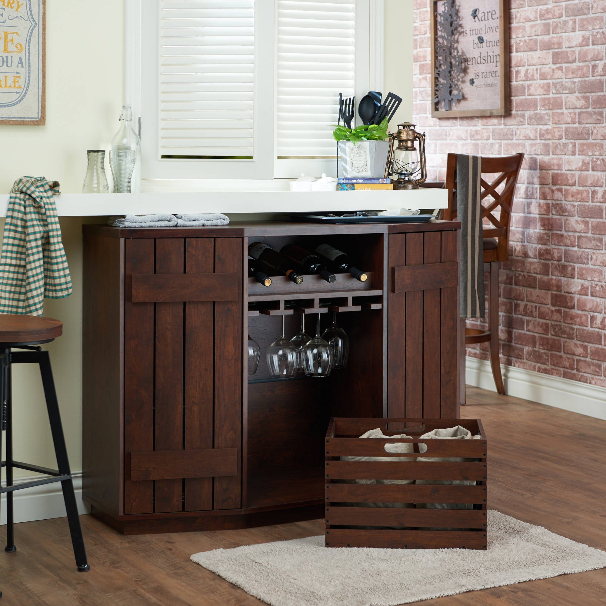 Rustic Kitchen Sideboard Cabinet Farmhouse Buffet Bar Farm Bottle Details