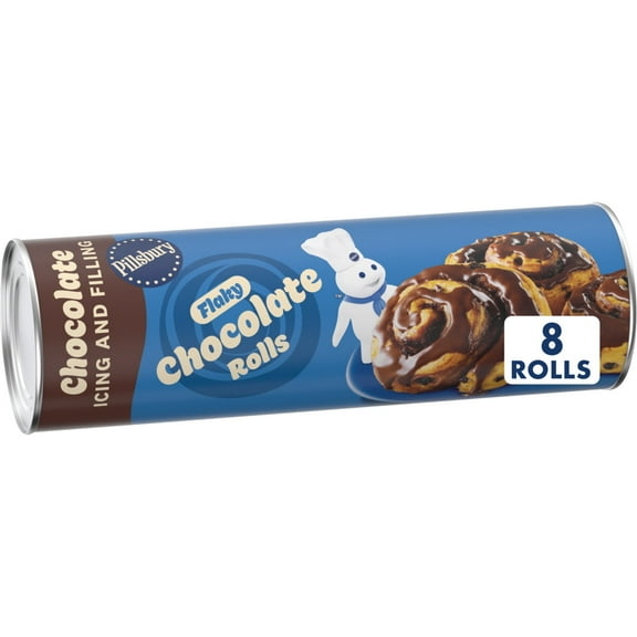 Pillsbury Flaky Chocolate Rolls with Icing, Canned Pastry Dough, 8 Count, 13.9 oz