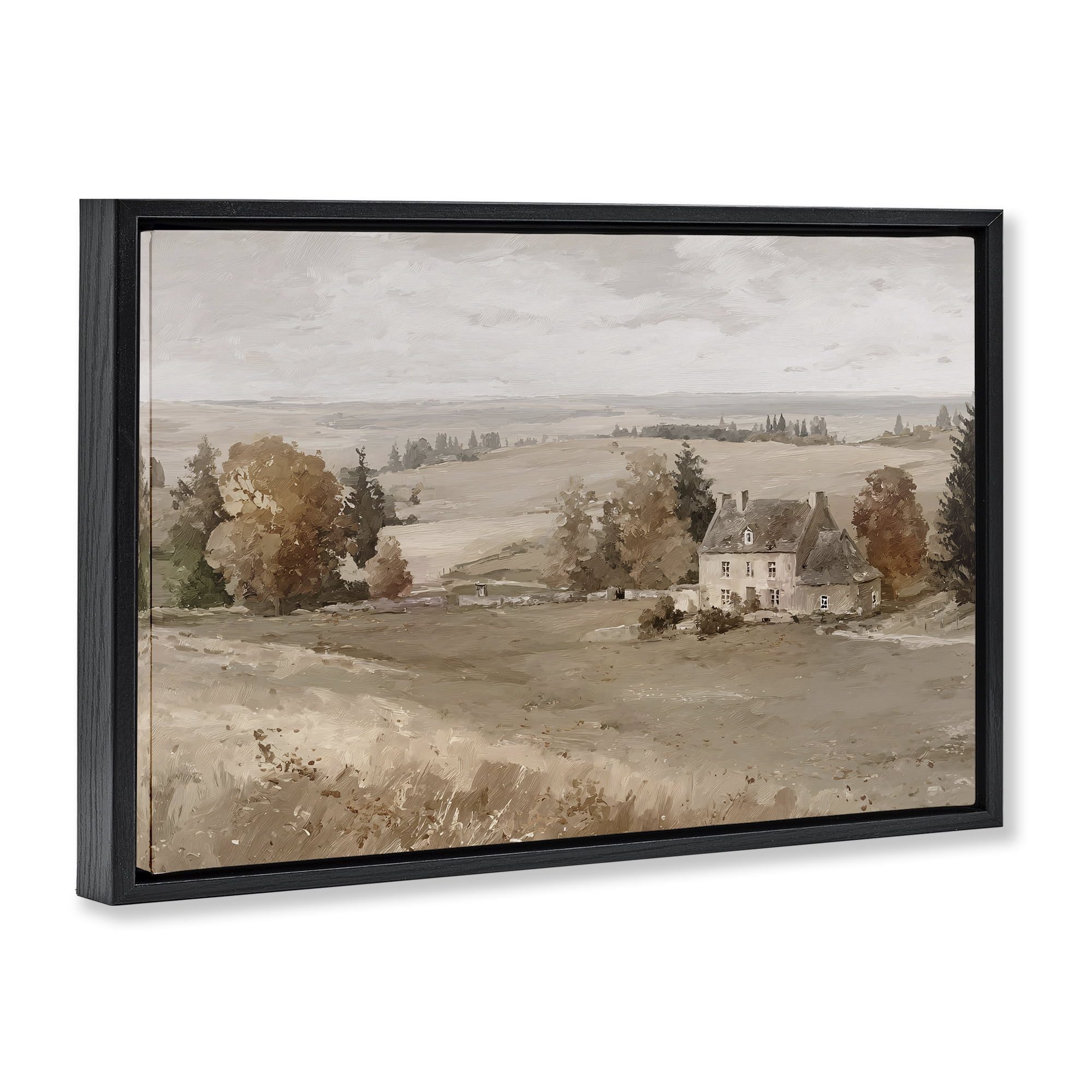 Stupell Industries Quaint Cottage in Countryside Black Framed Floater Canvas Wall Art, design by Jacky Ngan