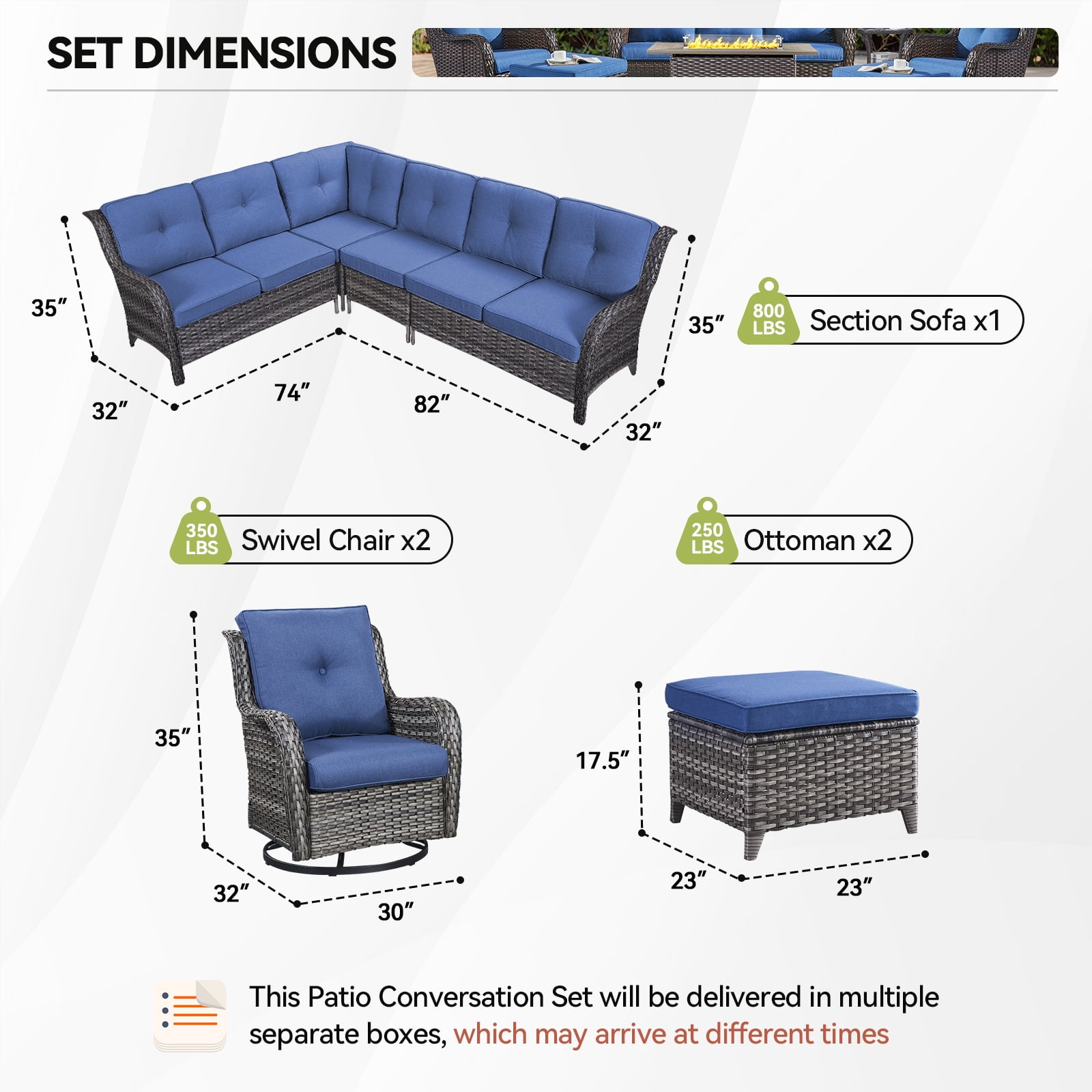 Gymojoy 6-Piece Outdoor Sectional Furniture Set,Wicker Patio Conversation Sets,L Shape All Weather Outside Couch Sofa Set with Swivel Chairs Ottoman,Gray