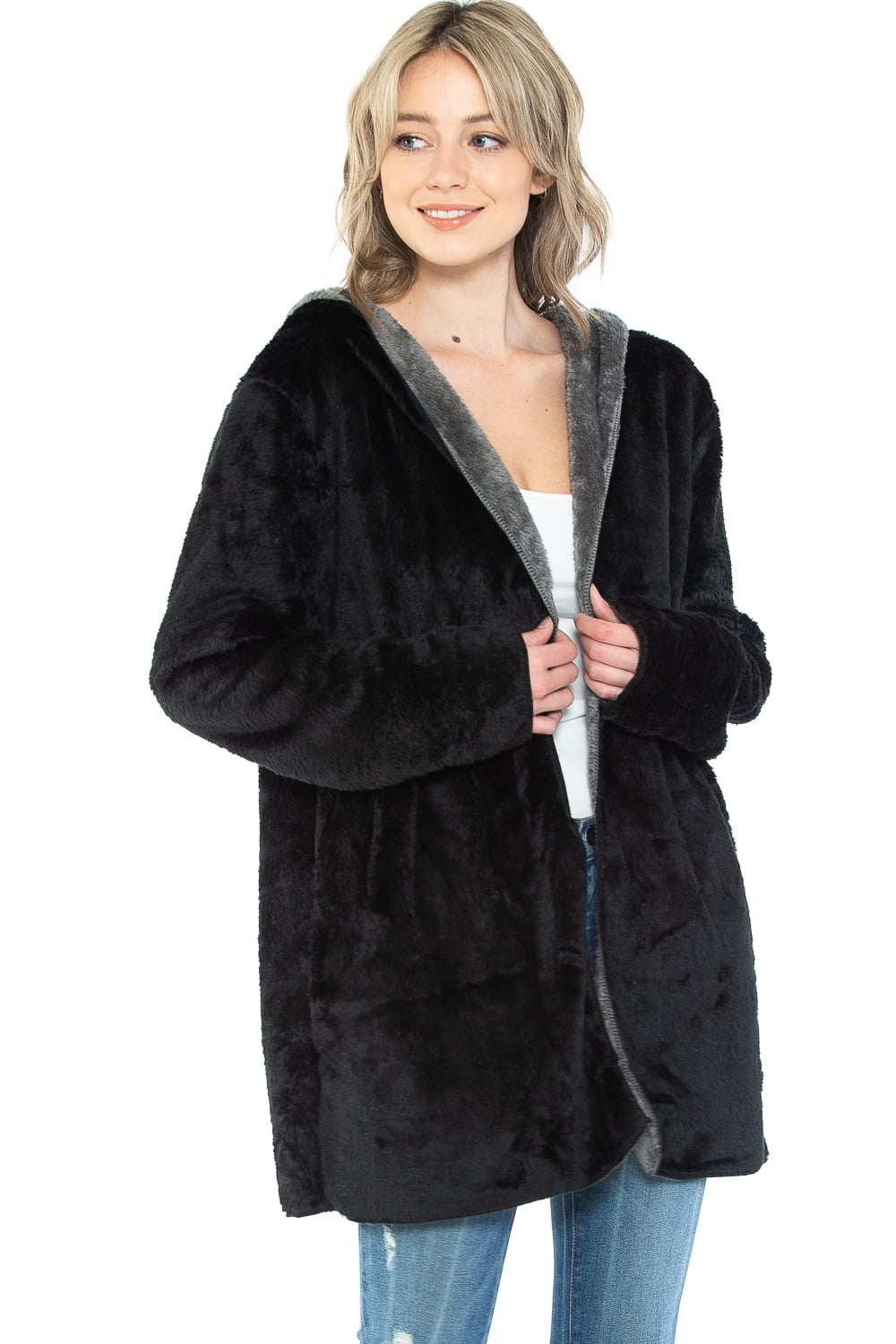 Safus Wearable Blanket Hoodie in Thick Fleece Jacket with Pocket - Black - Small/Medium Size - for Women and Men, Warm and Cozy
