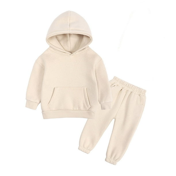 Gibobby Conjunto de ropa de manga larga para bebé y niño pequeños Primavera Invierno Sólido Cálido Grueso Pantalones de manga larga Sudadera con capucha(Caqui,6-7 Años)