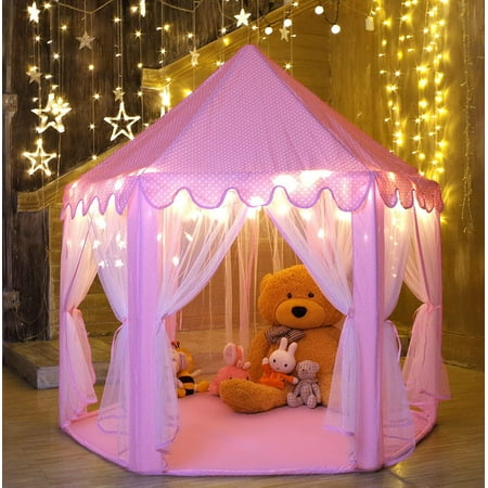 Zerone Kids Play Tent Large Hexagon Pink Castle With LED Lights For Girls Boys Toddlers Indoor Outdoor Use, Best