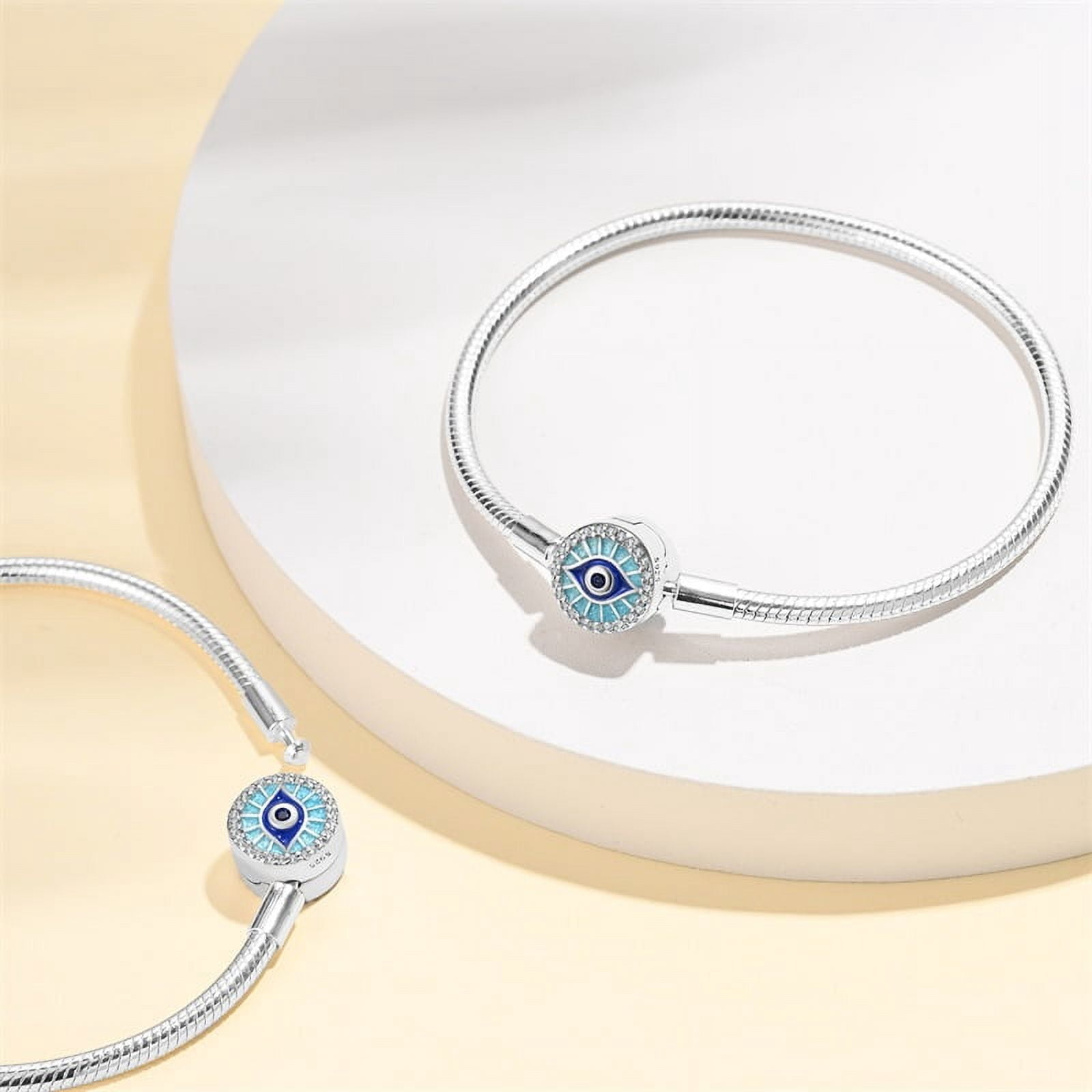 BONZEUS 925 Sterling Silver Charm Bracelet for Women - Blue Butterfly, Octagonal Star, Evil Eye & More with Zircon - 17-20CM Adjustable Length - Fine Jewelry Gift