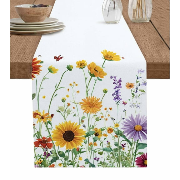 Table Runner Flower Leaf Table Decoration for Kitchen Dinning Watercolor Sunflower Table Decoration for Indoor Outdoor Party Wedding Decor 13x90 Inch