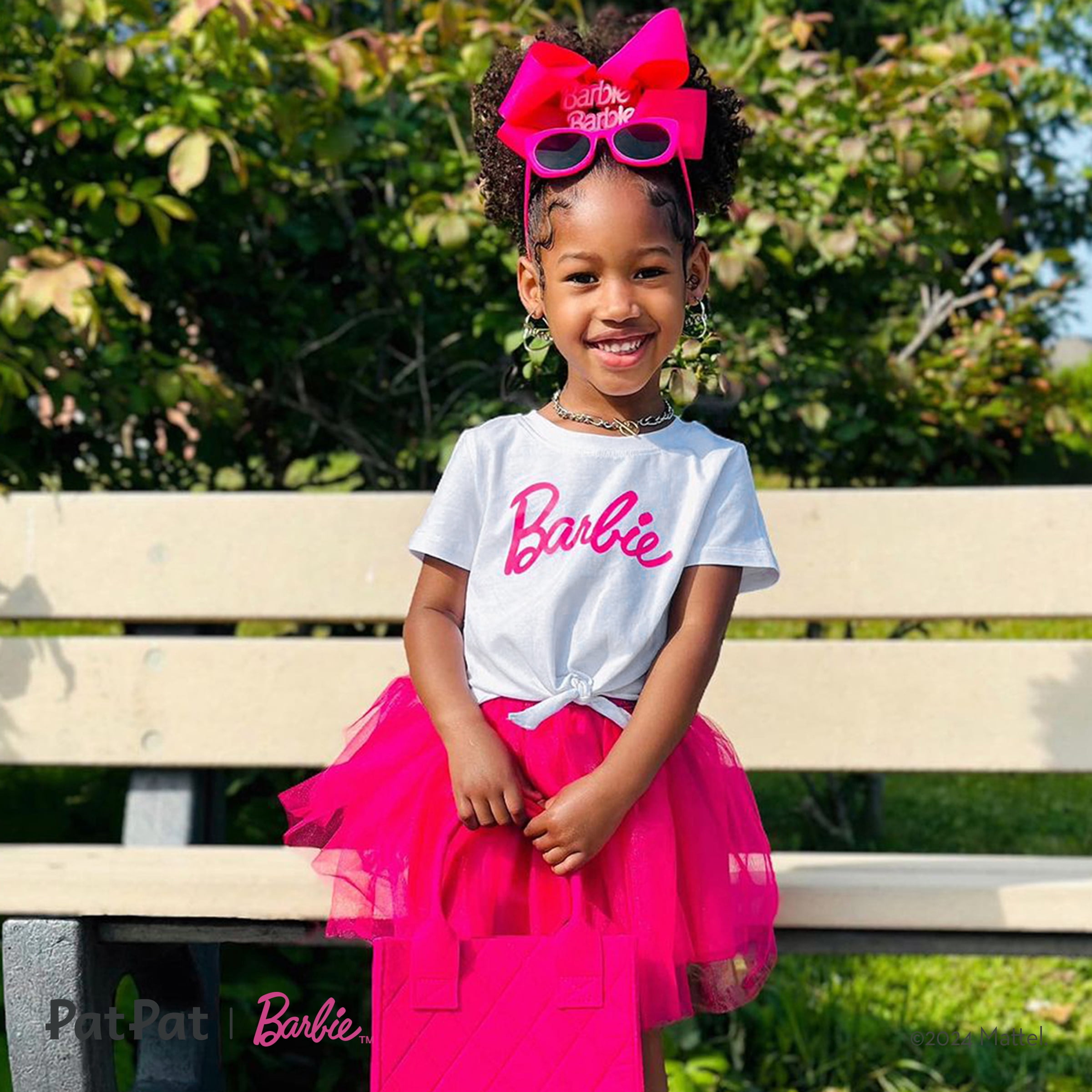 Barbie Toddler Girls Letter Print Tie Knot Cotton Tee with Mesh Skirt 2 Pieces Outfit Set Sizes 2-6