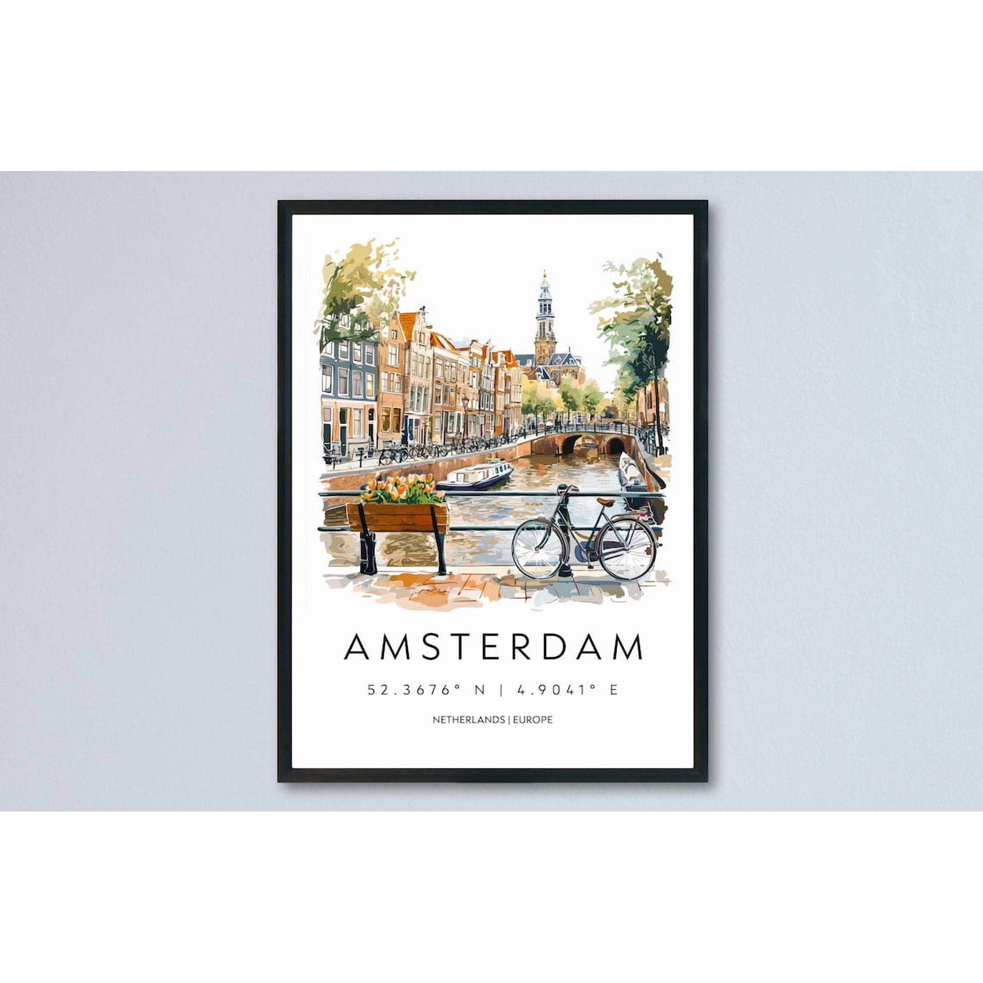 Amsterdam Poster Amsterdam Travel Print Amsterdam Wall Art Amsterdam Cityscape Painting Amsterdam Souvenir Decor, Poster Only