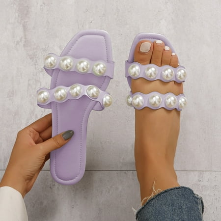

PhoneSoap Women s Sandals Flat Bottomed Open Toe Pearl Slippers Summer Sandals Women s Flat Bottomed Sandals Slippers Purple