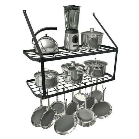 Vdomus Shelf Pot Rack Wall Mounted Pan Hanging Racks 2 Tire Black