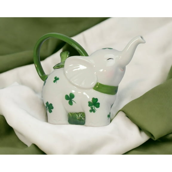 Ceramic Elephant Teapot Shamrock Design 7.25in Saint Patricks Day Gift Decor