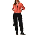 thumbnail image 2 of INSPIRE CHIC Women's Coat Casual Zip Up Bomber Jacket Windbreaker Outerwear with Pockets XS Orange, 2 of 6