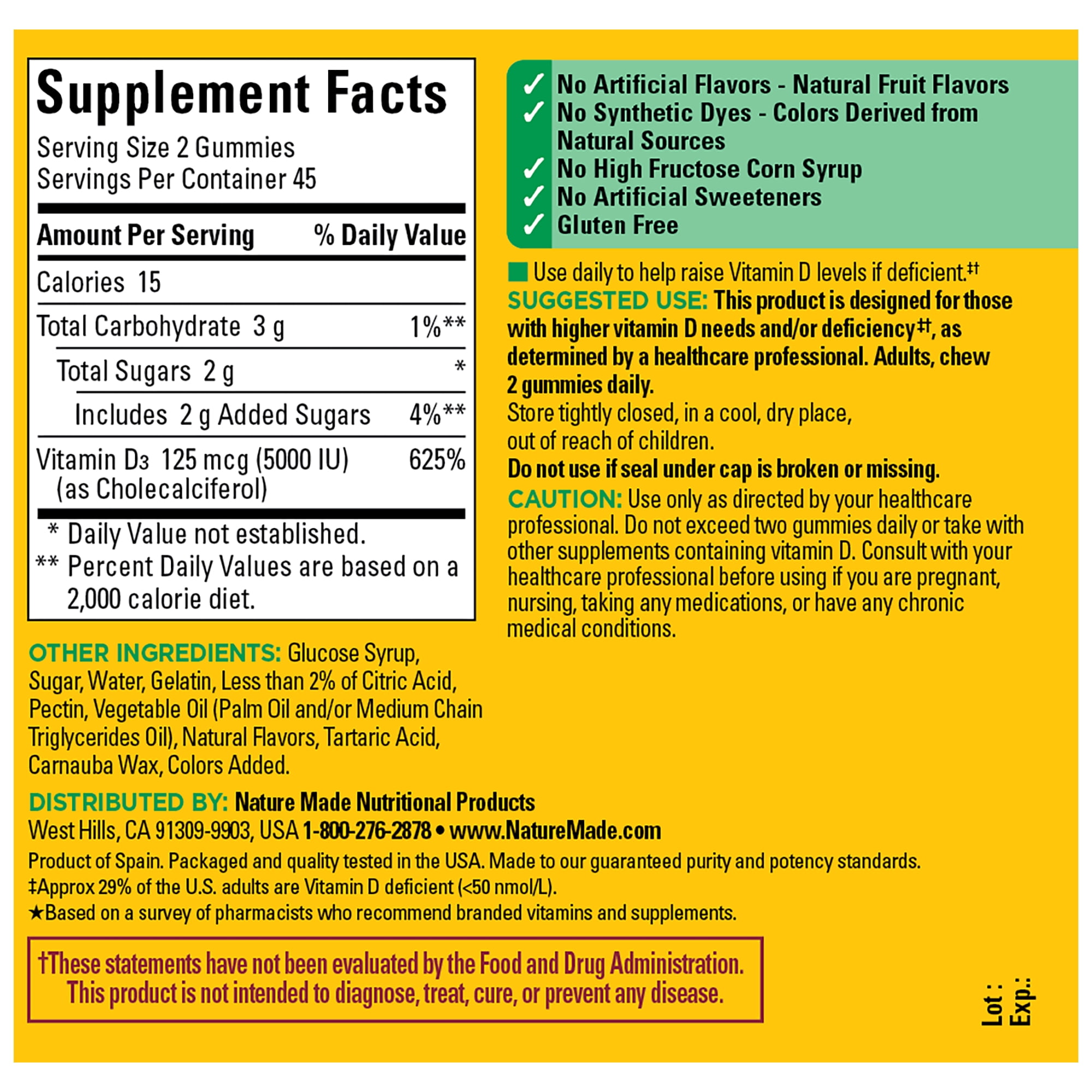 Nature Made Extra Strength Dosage Vitamin D3 Gummies 5000 IU (125 mcg) per Serving, 90 Count