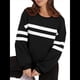 thumbnail image 3 of Sudadera Holgada A Rayas para Mujer, Cuello Redondo, Larga, Informal, con Bloques de Color, para Otoño Negro L, 3 of 9