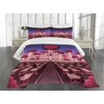 thumbnail image 3 of Ambesonne Fantasy Quilted Bedspread Set 3 Pcs, Castle at Night, King Size, Indigo Magenta Pink, 3 of 5