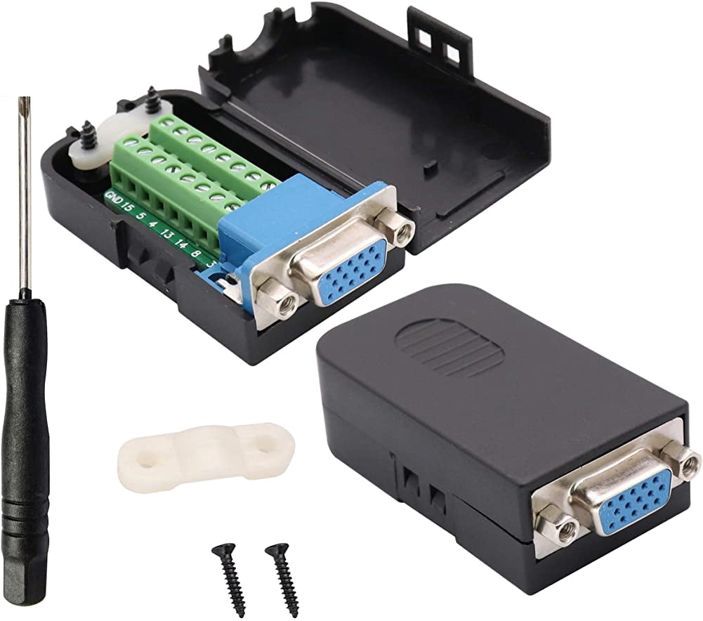 VGA To Screw Terminal Block Adapter (2-Pack) – DB15 Male To 16-Pin Female Breakout Board With Case