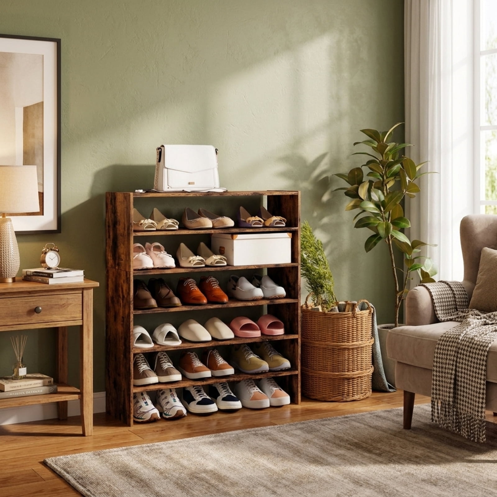 Furnibear 6-tier Shoe Rack with Anti-tipping Device for Entryway for Entryway Hallway Closet, Espresso
