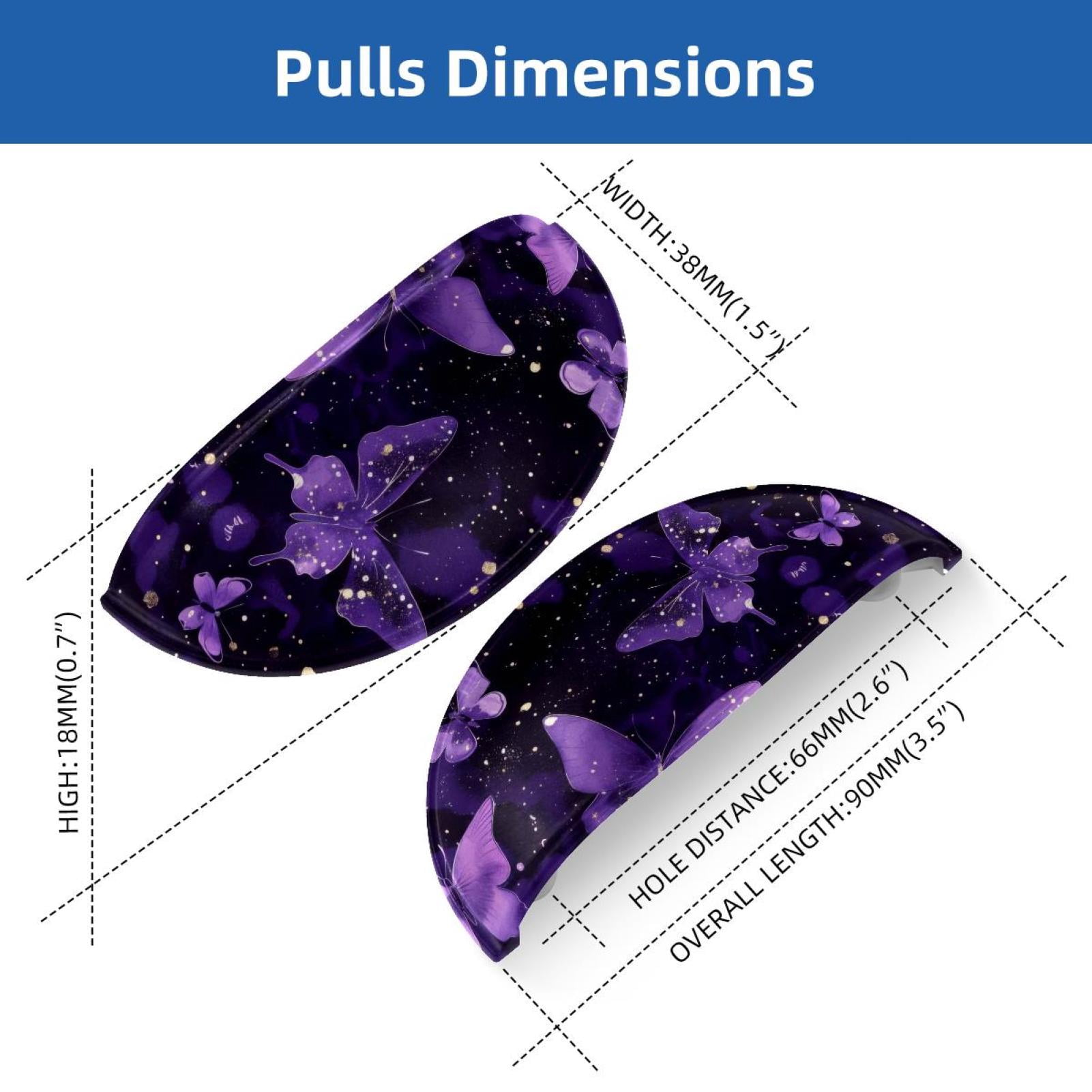 PhooArto 6 Pcs Cup Drawer Pulls, Galaxy Butterfly Purple Pattern Shell Shape Handles Cabinet Knobs for Dresser Cupboard Closet Wardrobe with Screws