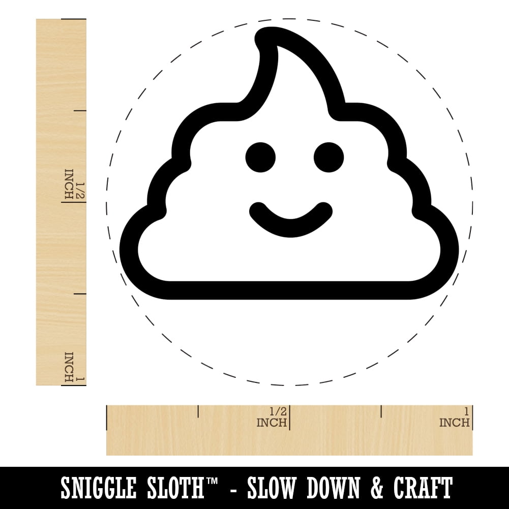 Smile Poop Face Emoticon Self-Inking Rubber Stamp Ink Stamper - Black Ink - Medium 1 Inch