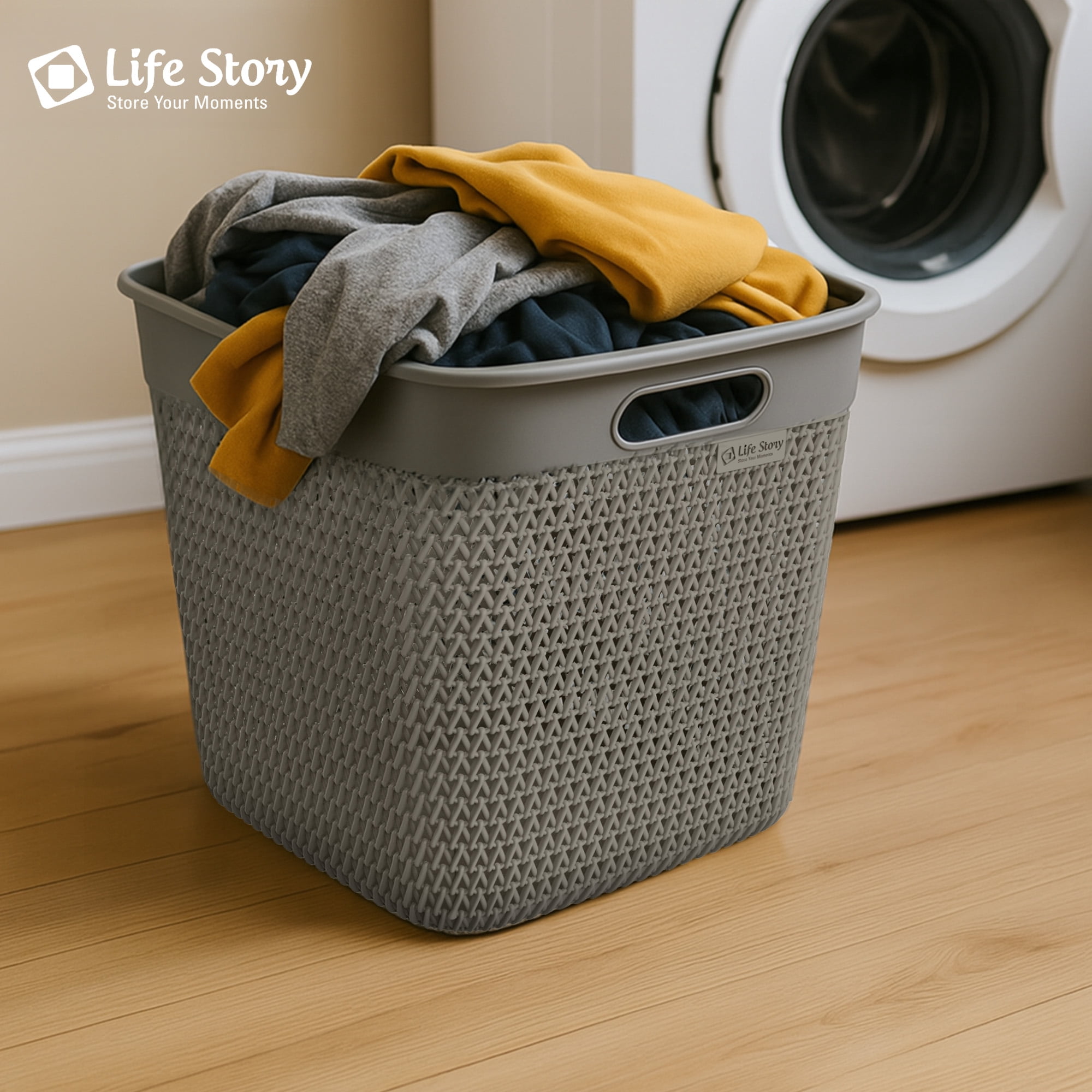 Life Story 26 Quart Decorative Storage Basket, Extra Large Plastic Home Organizer, Gray