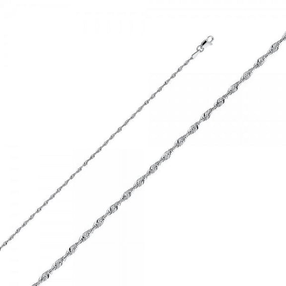 14K White Gold 2 mm Rope Chain :  22"
