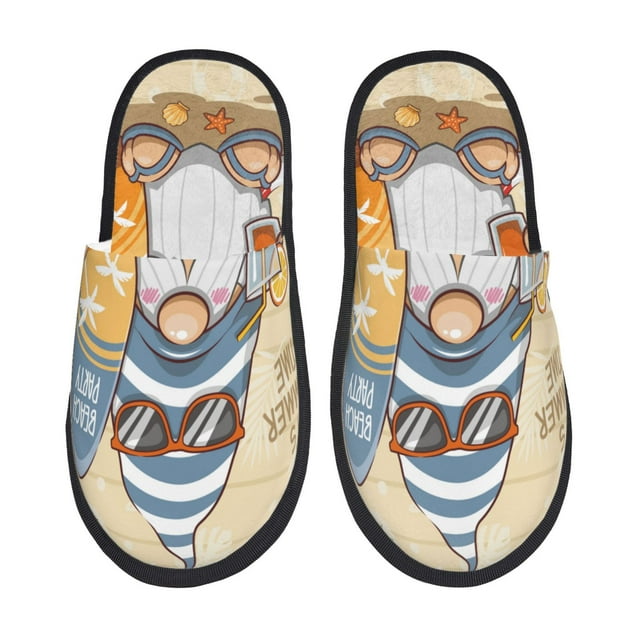 Lukts Hello Summer Mignon Gnome pour Automne et Hiver Pantoufles en Coton, Résistantes à l'Usure et Antidérapantes pour Intérieur et Extérieur - Grandes