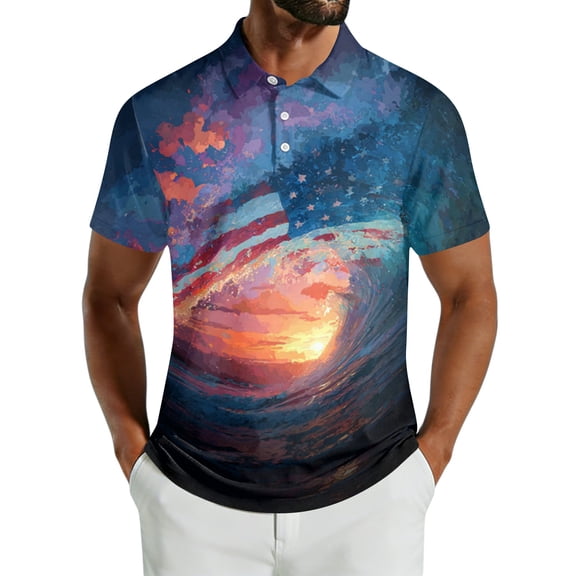 Men's USA 250th Anniversary American Flag Palm Tree Polo Shirt Patriotic Casual Short Sleeve America 250 Merchandise