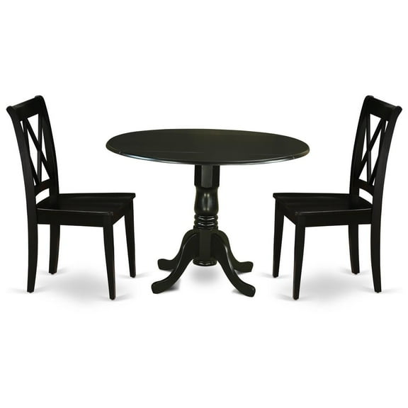 East West Furniture Dublin Table and X-back Chairs with Wood Seat in Black