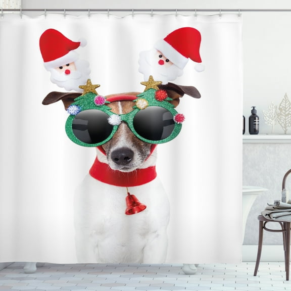 Ambesonne Christmas Shower Curtain, Funny Dog Sunglasses, 69"Wx84"L, Multicolor