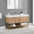 thumbnail image 3 of Bianco 60" Wood Vanity in Light Brown with  Composite Stone Top without Mirror, 3 of 15