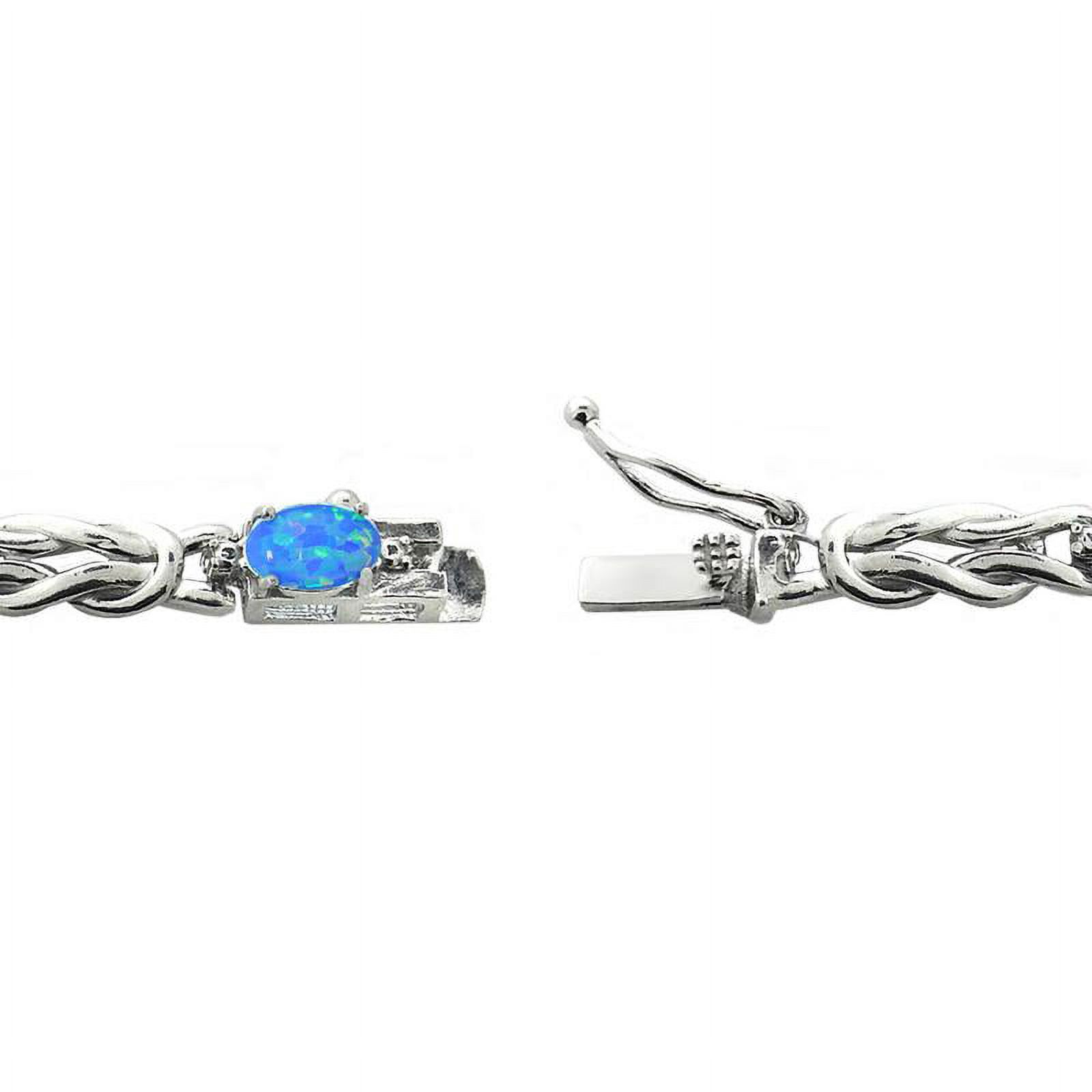 Silver Tone Simulated Blue Opal & Diamond Accent Love Knot Bracelet
