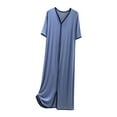 thumbnail image 2 of Abomasnow Cotton Nightgowns for Women Comfy Short Sleeve V Neck House Coat Lightweight Solid Color Short Sleepshirt, 2 of 5