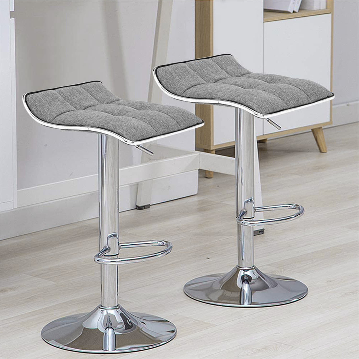 Velvet Upholstered with Black Metal Base Bar Stools Set of 3 Counter Height Barstools with Footrest & Back Height 26/Set of 3, Grey for Kitchen Breakfast Pub Café Counter Home Dining Chair