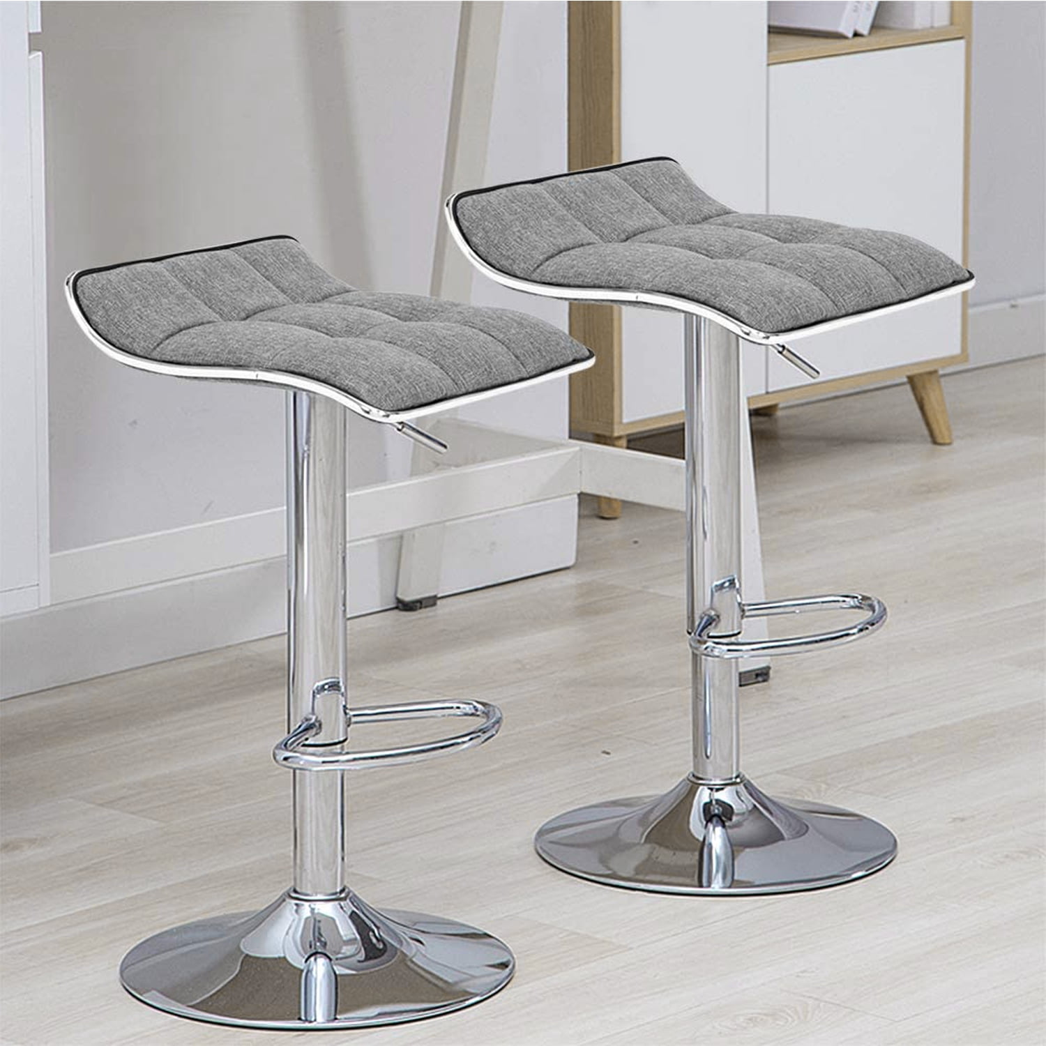 Zimtown Modern Grey Fabric Bar Stools Set Of 2 Adjustable Counter