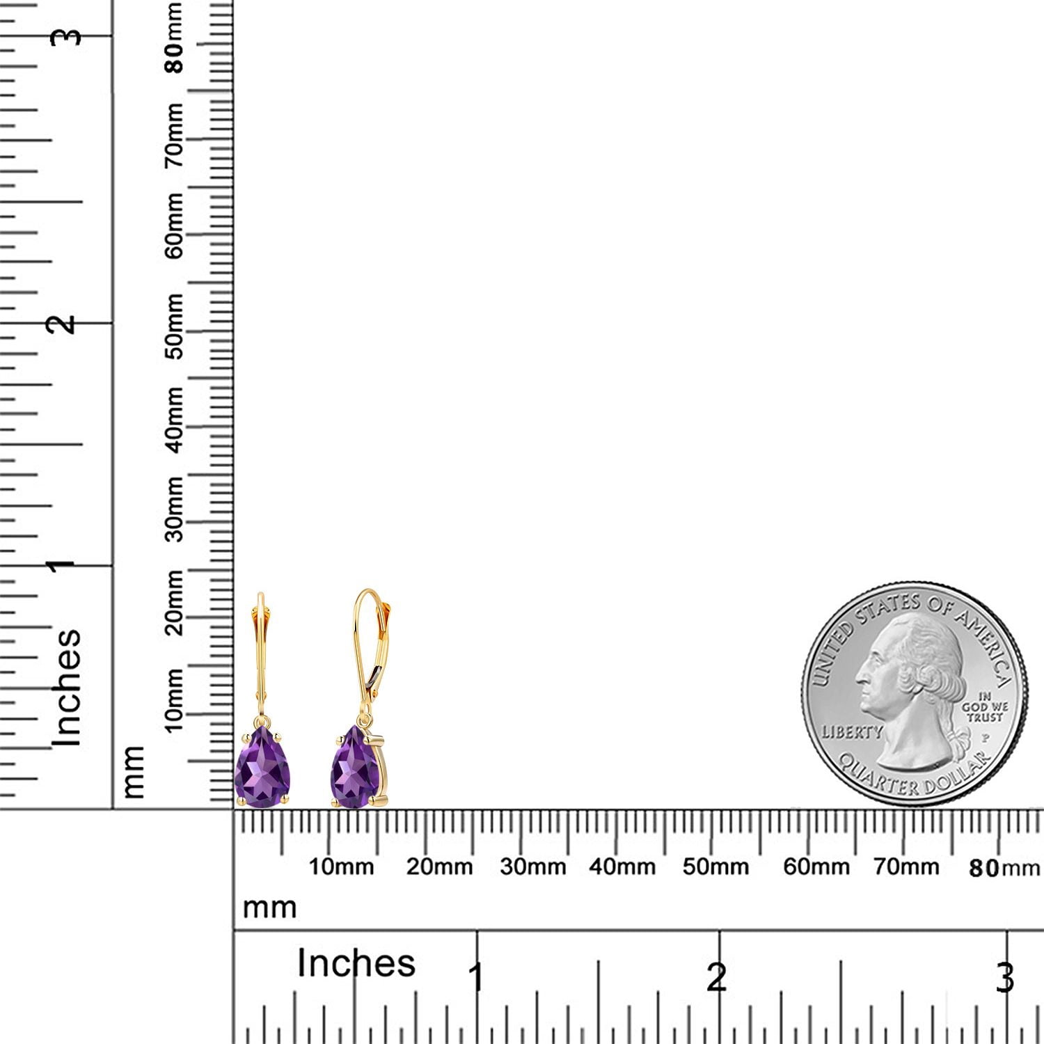 Gem Stone King 14K Yellow Gold Purple Amethyst Earrings for Women | 2.18 Cttw | Gemstone February Birthstone | Pear Shape 9X6MM