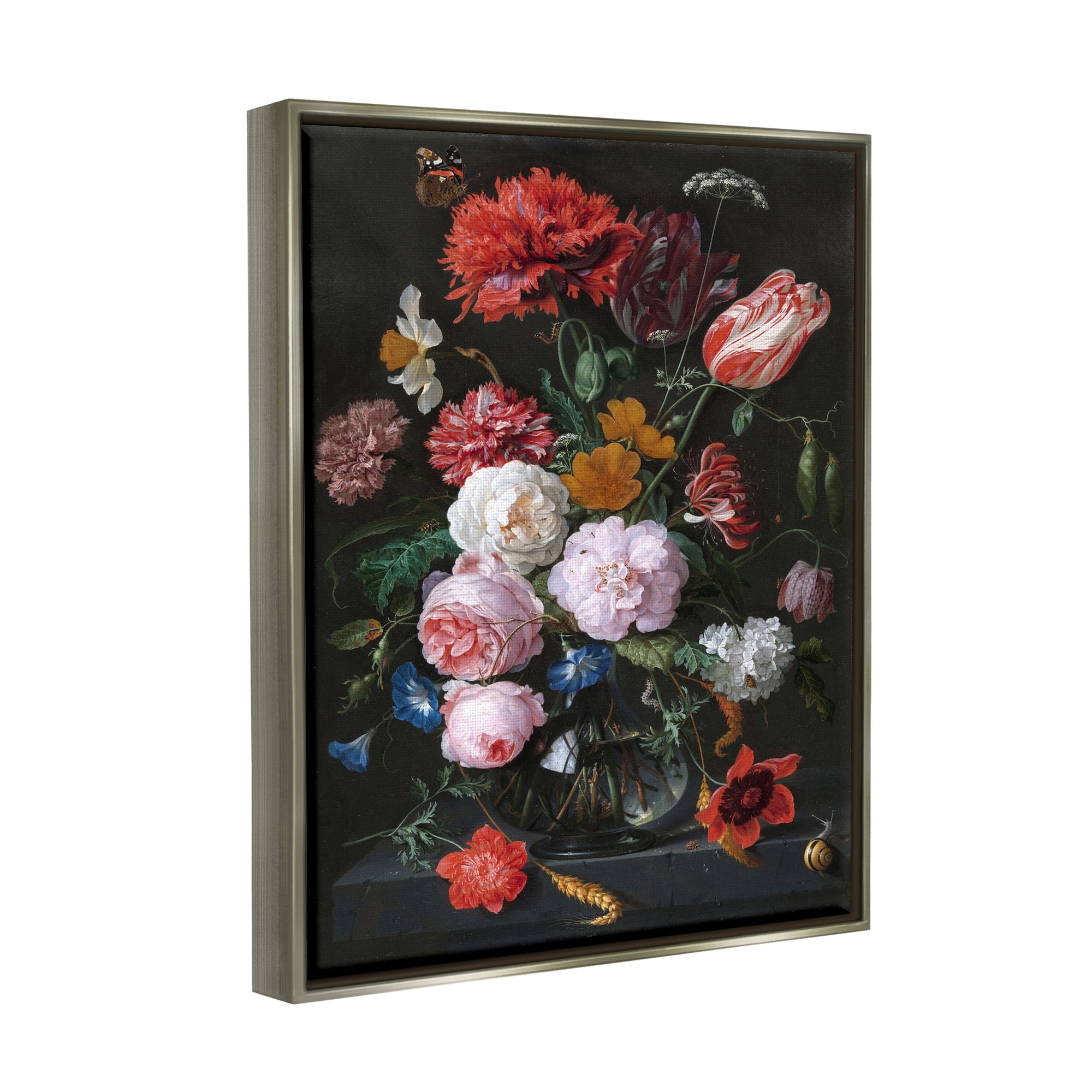 Stupell Industries Vaas met Bloemen Jan Davidsz de Heem Classical Painting Painting Luster Gray Floating Framed Canvas Print Wall Art, Design by one1000paintings