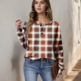 thumbnail image 4 of Women's Casual Shirts Long Sleeve Tops Button Up V Neck Loose Knit Fall Favorites For Women with Retro Plaid Print Waffle Henley Shirt, Classic Autumn Wear,Camel,L, 4 of 7