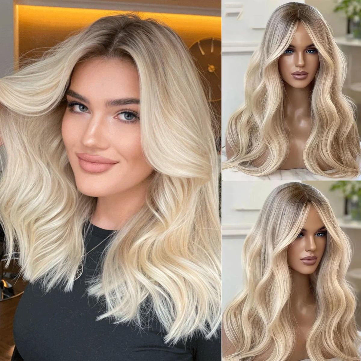 180% Density Smoky Ash Blonde Highlight Colored Human Hair 13x4 Lace Front Wig With Premium Soft Roots Glueless Body Wave Brazilian Virgin Human Hair Preplucked Baby Hair Easy To Wear For Women