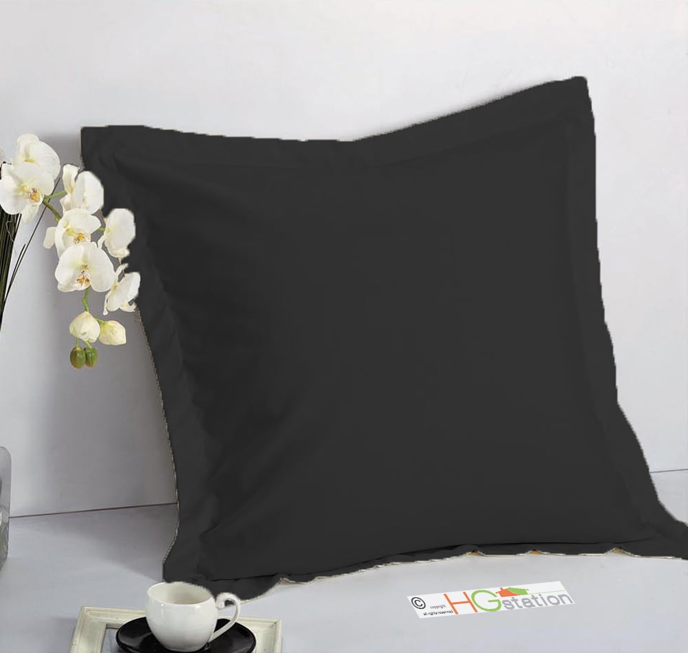1 Pair 2 Pieces Euro Pillow Shams 26" x 26" + 1.5" Hem Black Machine