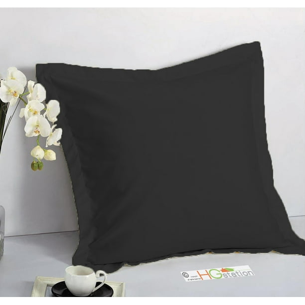 1 Pair 2 Pieces Euro Pillow Shams 26" x 26" + 1.5" Hem Black Machine