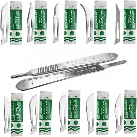 Art & Craft Precise Cutting, Sculpting, Model Making 100 Pcs Sterile Blades #10#11#12#14#15#16#20#21#22#23 with #3#4 Stainless Steel Handle