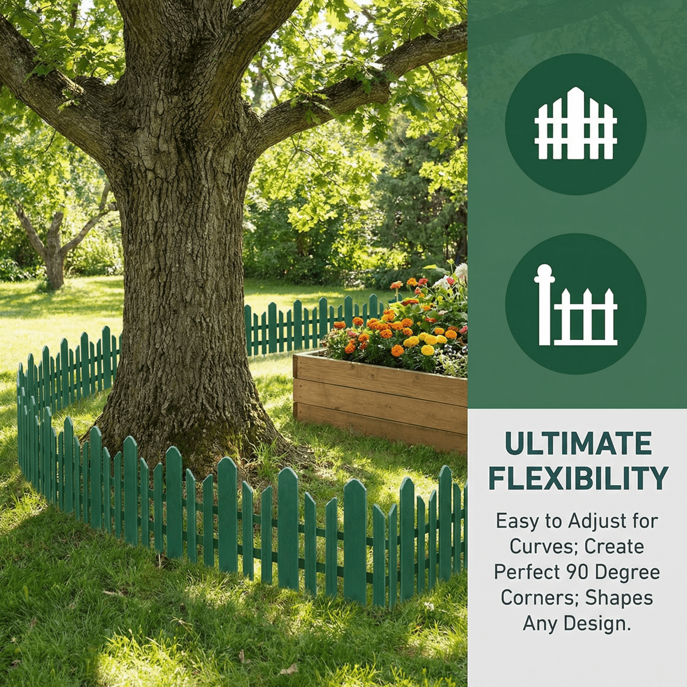 Bibana Garden Edging 12 Pack No Dig Border – Rust & Corrosion Resistant Recycled Plastic Flexible Fence for Lawn, Yard & Flower Beds, Dark Green