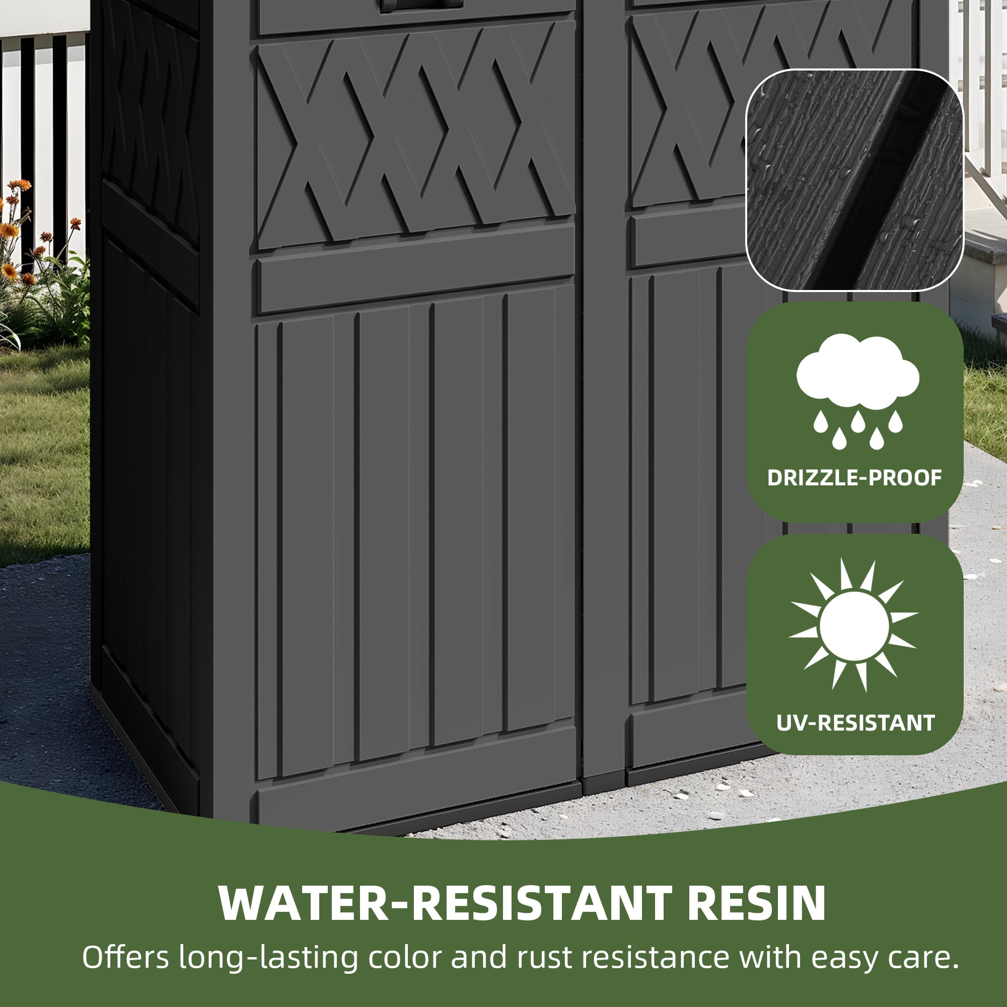 Uforic 66 Gallon Double Compartment Outdoor Trash Can, Waterproof Resin with Lid & Drip Tray, Black
