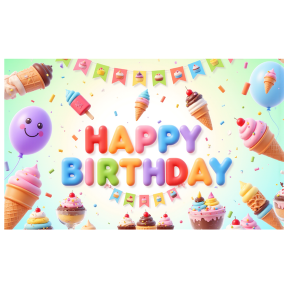 Yatrandify Colorful Theme Birthday Banner Decorative Design Happy Birthday Ice Cream Cone Lightweight for Birthday Party Kids Event